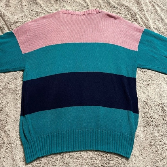 RARE Vintage PGA National Golf Club Colorblock 80’s Sweater Pink Teal Blue - Picture 9 of 10